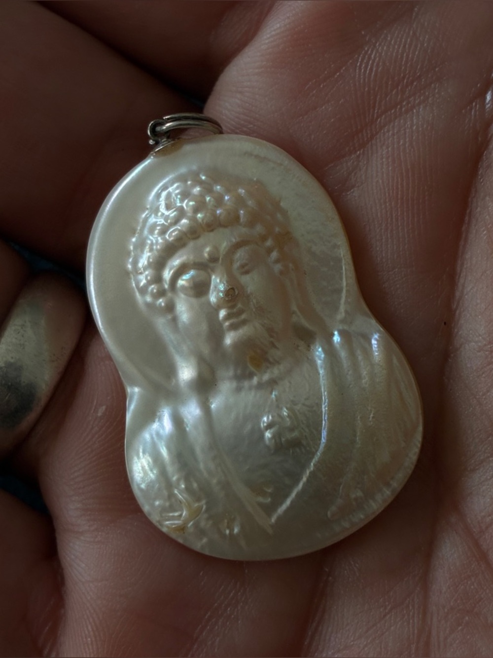 Mother of Pearl Pendant - Cream Buddha Icon